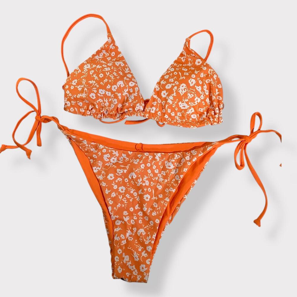 NWT ZAFUL Two Piece Reversible Triangle Floral String Bikini Swimsuit, Size 6 - Picture 5 of 5